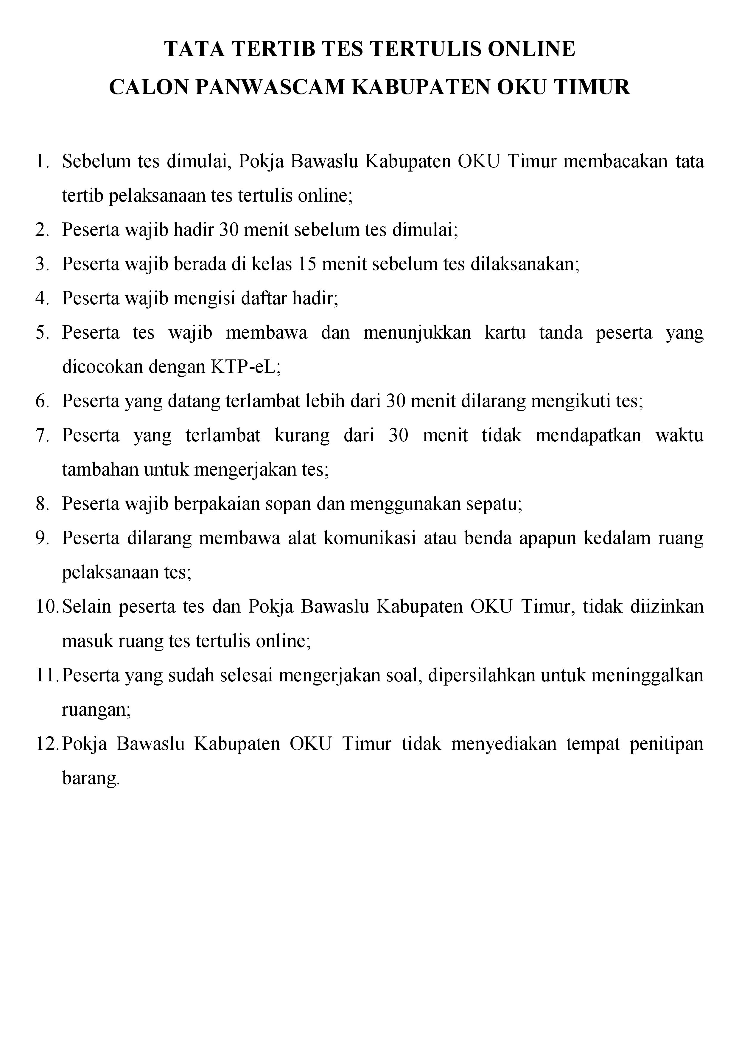 TATA TERTIB TES TERTULIS ONLINE